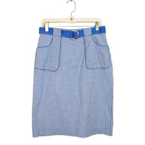 NWOT Grace Elements Blue Gingham Pencil Midi Skirt Below Knee Belt Pockets 8